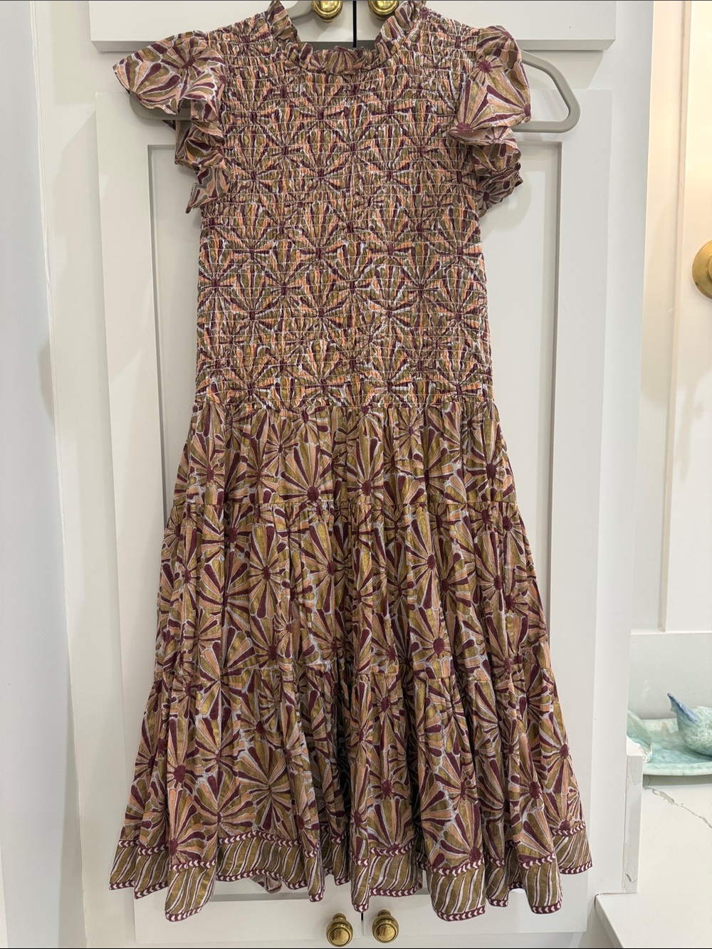 Oliphant Smocked Flirty Short Dress with Metallic Accents S